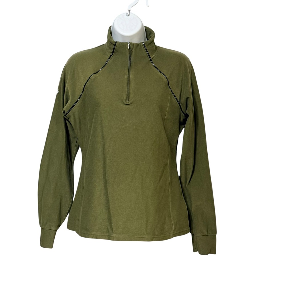 Descente Womens Olive Green Quarter Zip Pullover Ski Midlayer D2-0419W US 10